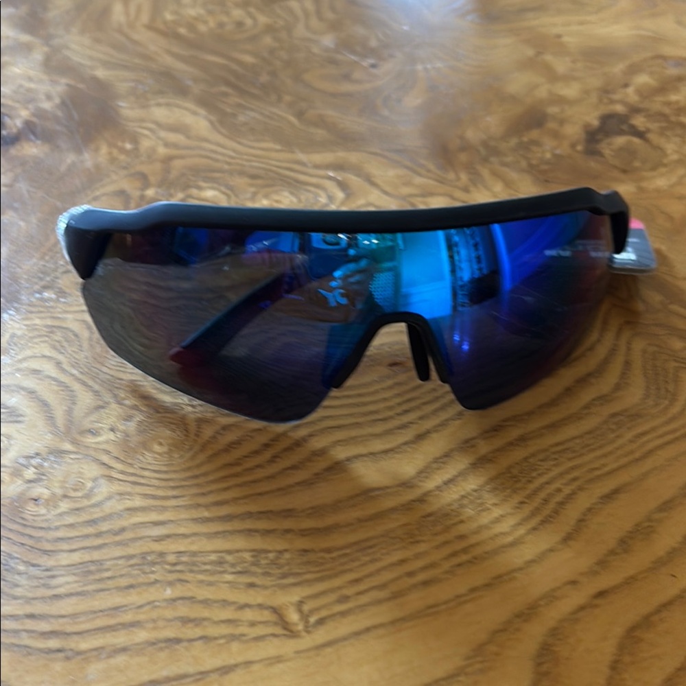 Black and Blue Sport Sunglasses with Mirrored Lenses